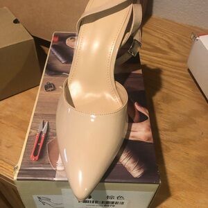 Chic Beige Patent Leather Women's Heels